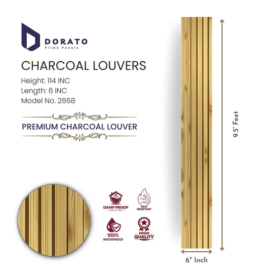 Charcoal 2668 Dorato Prime Panels Premium Charcoal Louvers Wall Panel – Model 2668 (114" x 6") Waterproof & Heat Resistant