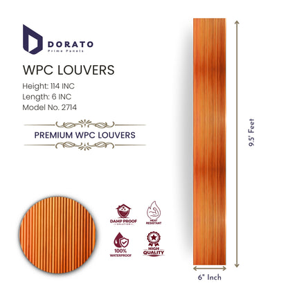 Fluted 2714 Dorato Premium WPC Louvers Panel – Model 2714 | 9.5 Feet Height | 6 Inch Width | Waterproof Decorative Wall Panel