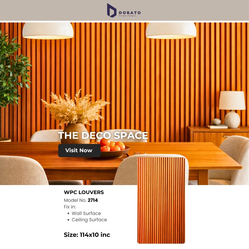 Fluted 2714 Dorato Premium WPC Louvers Panel – Model 2714 | 9.5 Feet Height | 6 Inch Width | Waterproof Decorative Wall Panel