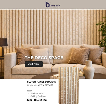 Fluted 4107 14 step 4107 Dorato 14 Step Texture Premium Fluted Wall Panel – Model 4107 | 9.5 ft Height | 12 Inch Width | Waterproof Decorative Panel
