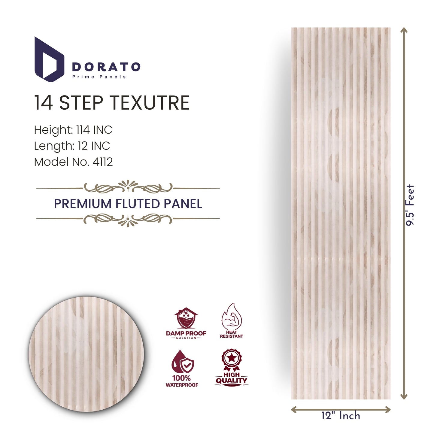 Fluted 4112 14 step 4112 Dorato Premium Fluted Panel – 14 Step Texture | Model 4112 | 9.5 ft x 12 inch Waterproof Wall Panel