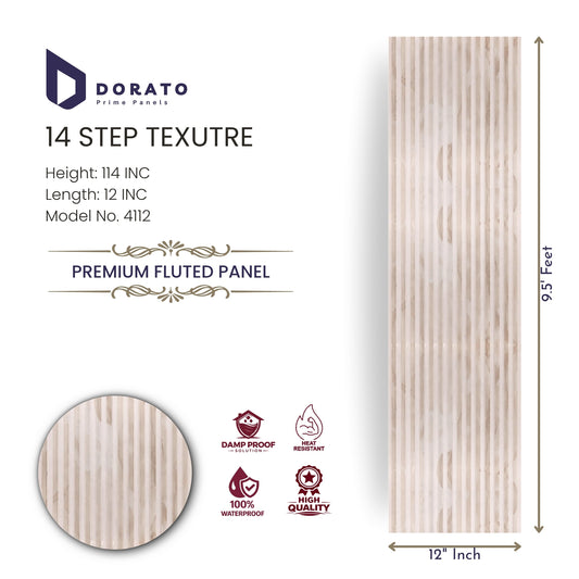Fluted 4112 14 step 4112 Dorato Premium Fluted Panel – 14 Step Texture | Model 4112 | 9.5 ft x 12 inch Waterproof Wall Panel