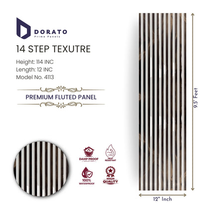 Fluted 4113 Dorato Prime 14 Step Texture Premium Fluted Wall Panel – 9.5ft x 12in Waterproof Decorative Interior Panel (Model 4113)