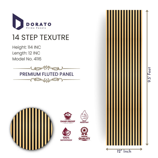 14 step 4116 Dorato Prime Panels 14 Step Texture Premium Fluted Wall Panel – Model 4116 (9.5 Ft x 12 Inch)
