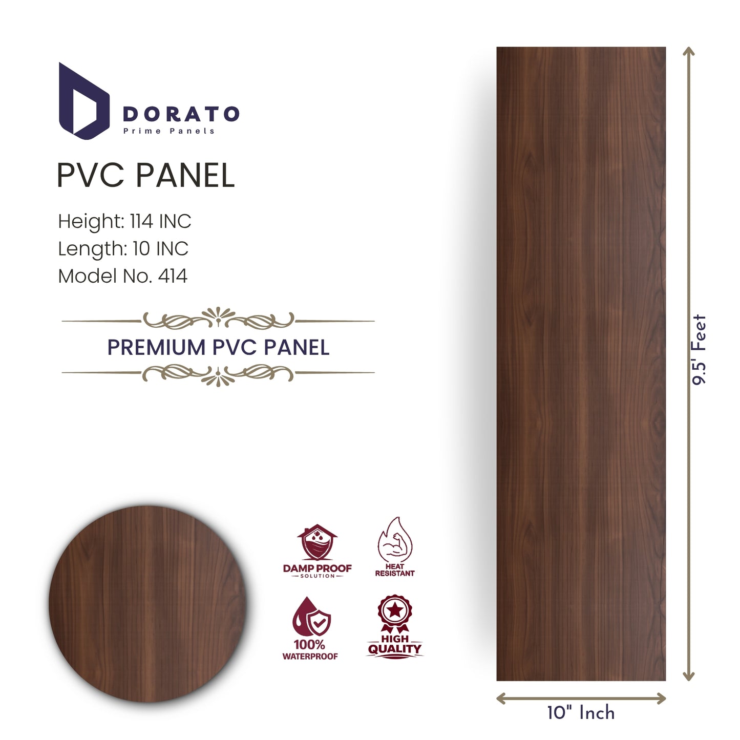 Dorato Premium PVC Panel | Wooden Finish Wall Panel | 114" x 10" | Model 414