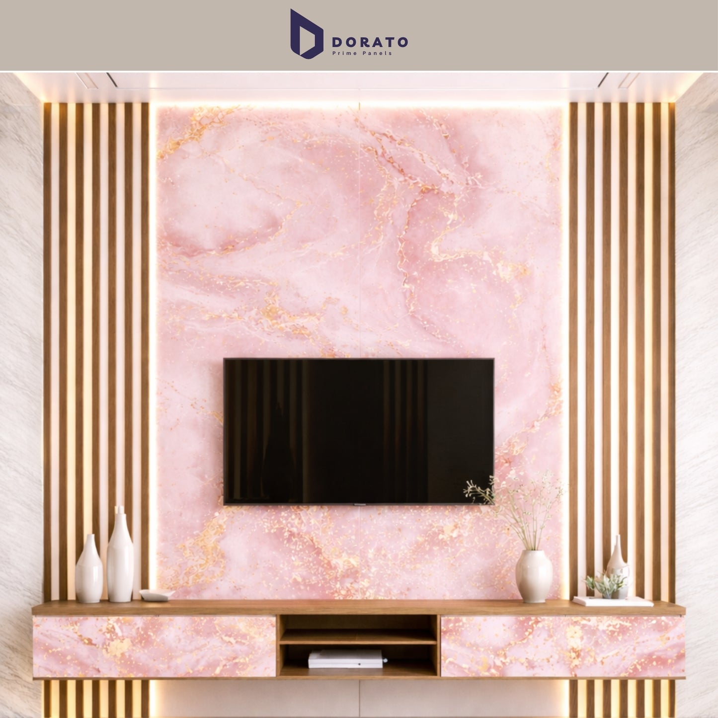 uv 30 Dorato DMD Marble Sheet No. 30 – Pink & Gold Marble Design Wall Panel (4ft x 8ft | 3mm | Waterproof PVC Sheet)