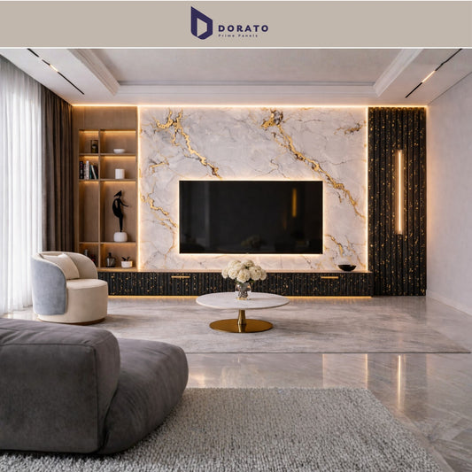 UV 7038 Dorato UV Marble Sheet – Model 7038P | Grey & Gold Marble Finish Wall Panel (4 Ft x 8 Ft, 3mm)