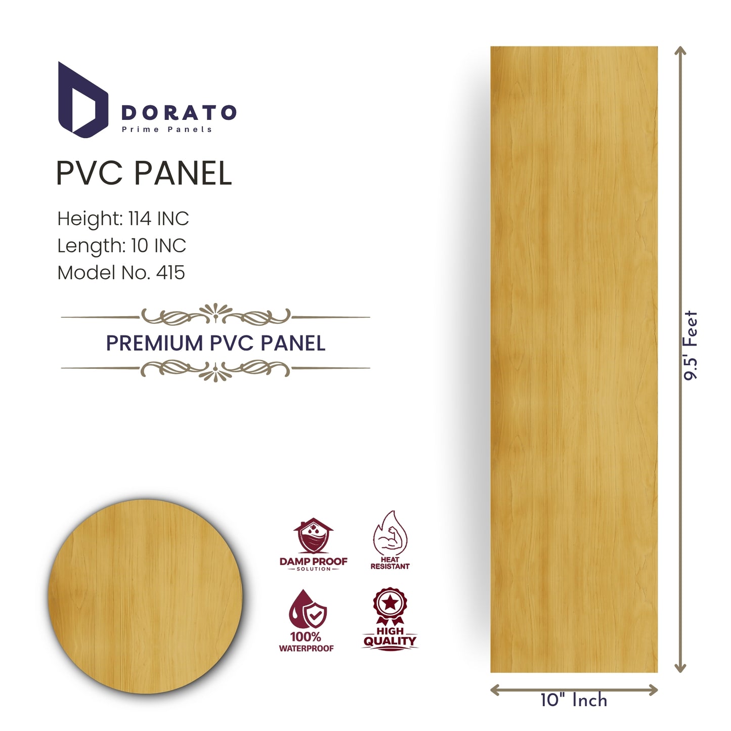 PVC 415 Dorato Prime Panels PVC Wall Panel – Model 415 | Premium Wooden Finish PVC Panel | 9.5 Feet Height x 10 Inch Width | Waterproof & Damp Proof Decorative Wall Panel