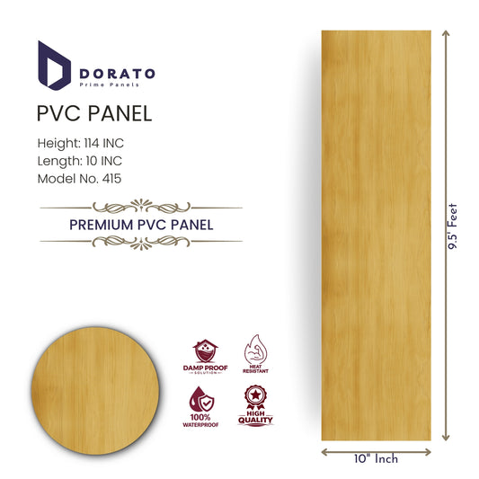 PVC 415 Dorato Prime Panels PVC Wall Panel – Model 415 | Premium Wooden Finish PVC Panel | 9.5 Feet Height x 10 Inch Width | Waterproof & Damp Proof Decorative Wall Panel