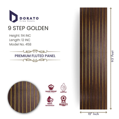 9 step 458 Dorato 9 Step Golden Premium Fluted Wall Panel | 9.5 ft x 12 inch | Model 458