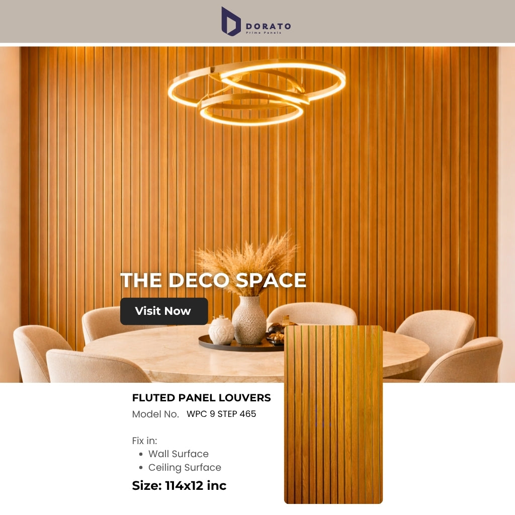Fluted 465 Dorato 9 Step Golden Premium Fluted Wall Panel – 9.5 ft x 12 Inch | Waterproof & Heat Resistant | Model 465