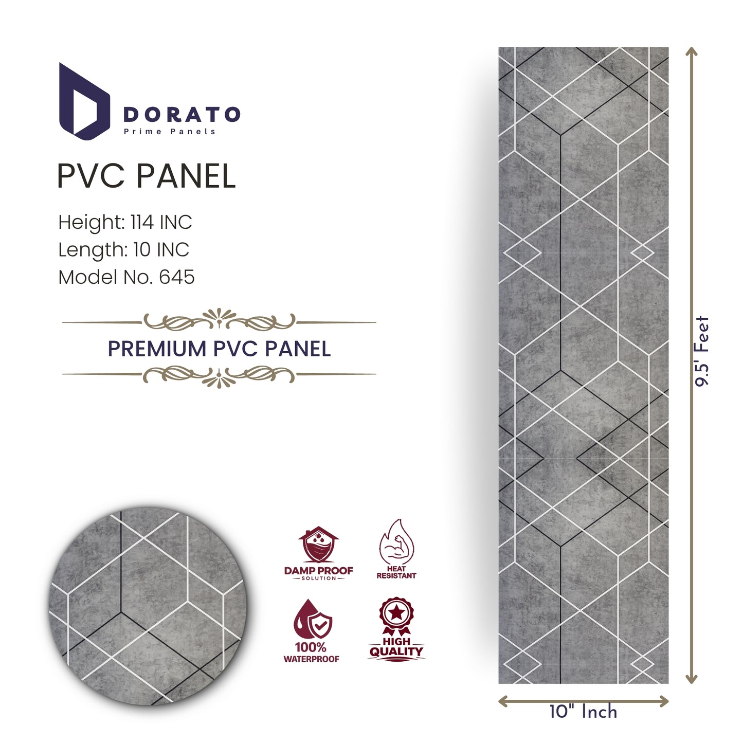 PVC 645 Dorato Premium PVC Wall Panel – Model 645 | Waterproof, Heat Resistant Decorative Panel (9.5 Ft x 10 Inch)
