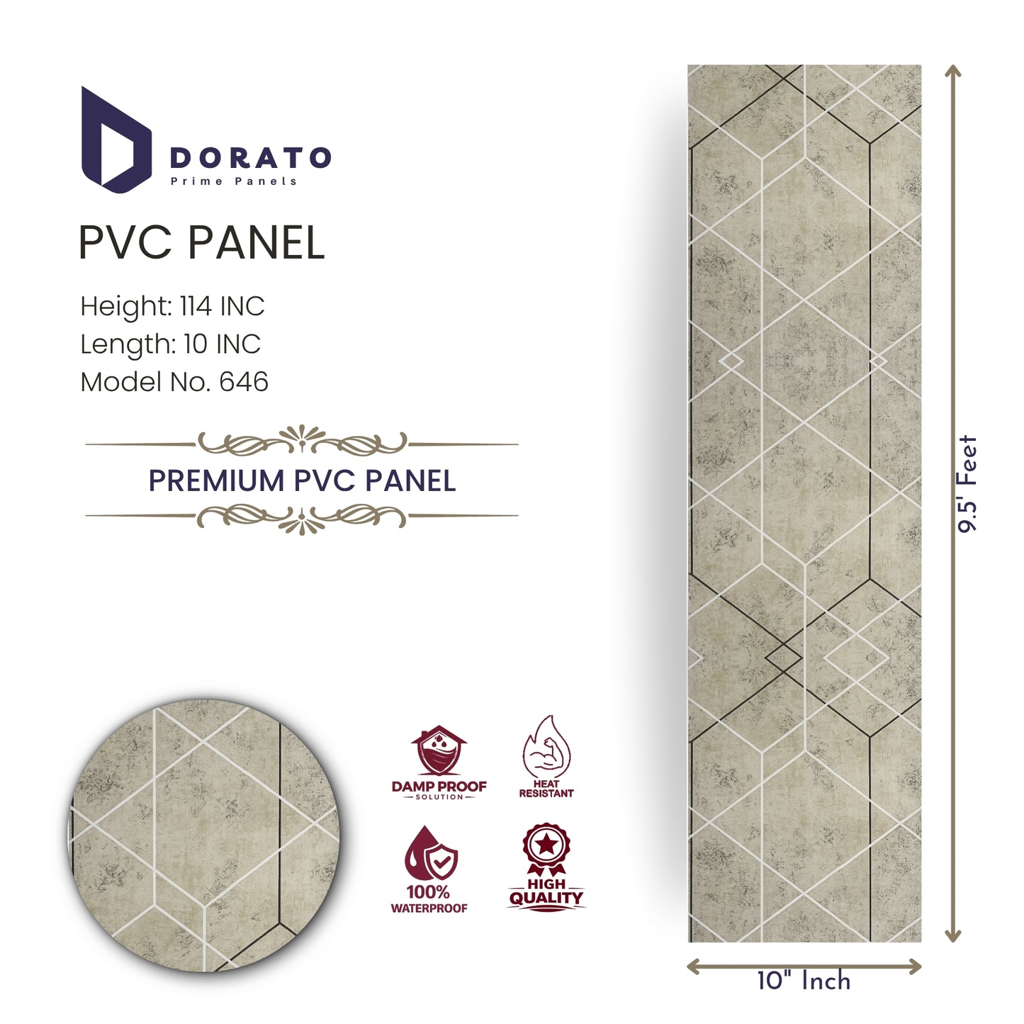 PVC 646 Dorato Premium PVC Wall Panel | Model 646 | Waterproof, Damp-Proof & Heat Resistant Decorative Panel (10" x 9.5 ft)