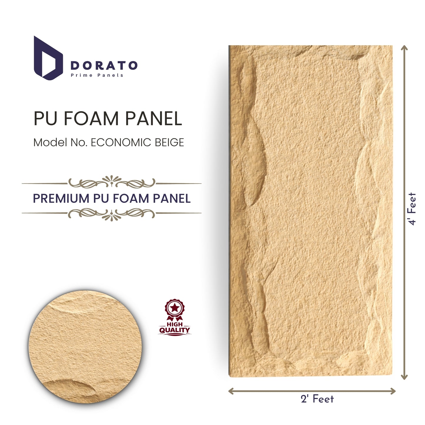 Dorato PU Foam Panel – Economic Beige | 4ft x 2ft | 50mm Thickness Premium Wall Panel