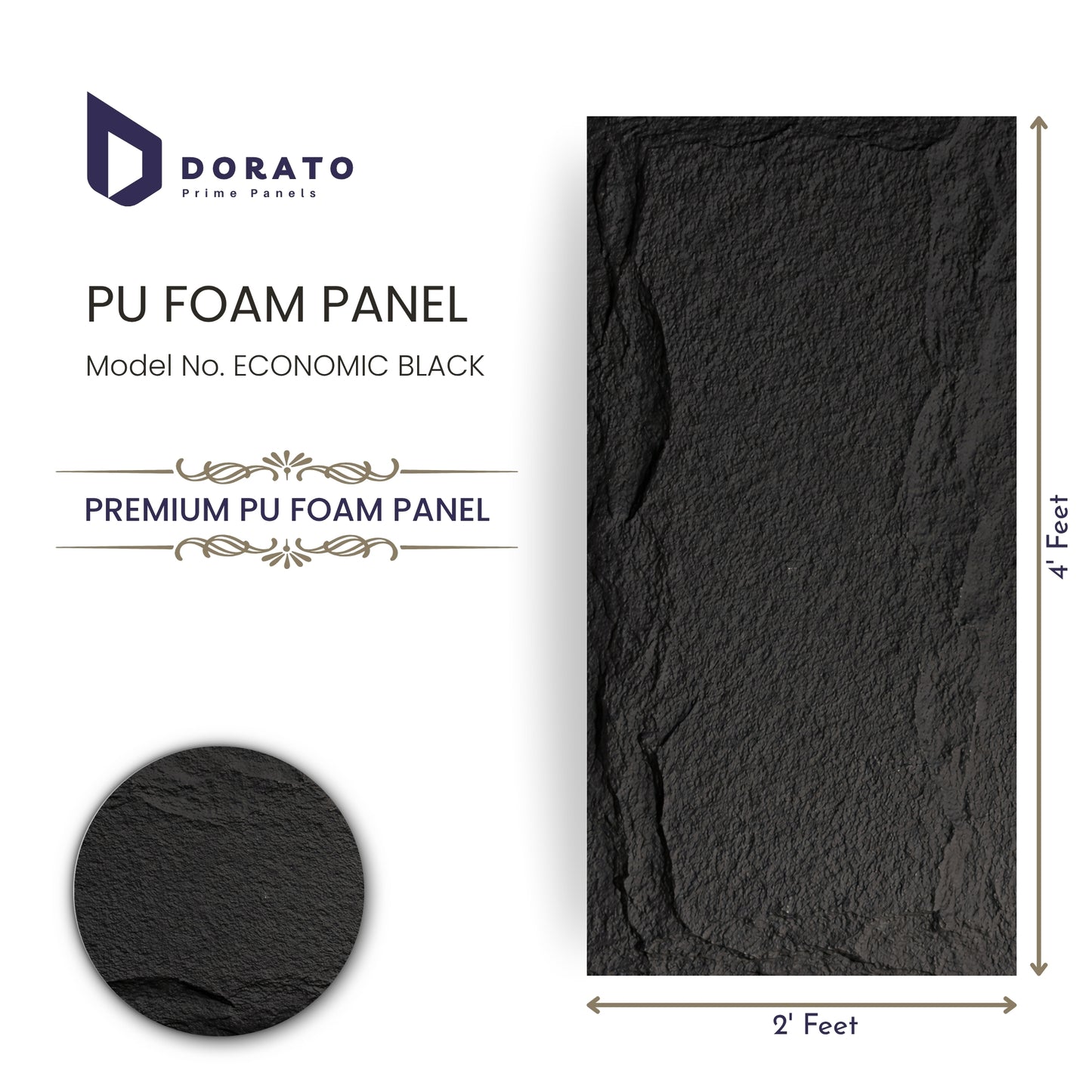 Premium PU Foam Wall Panel – Economic Black | 4ft x 2ft | 50mm Thickness Decorative Panel