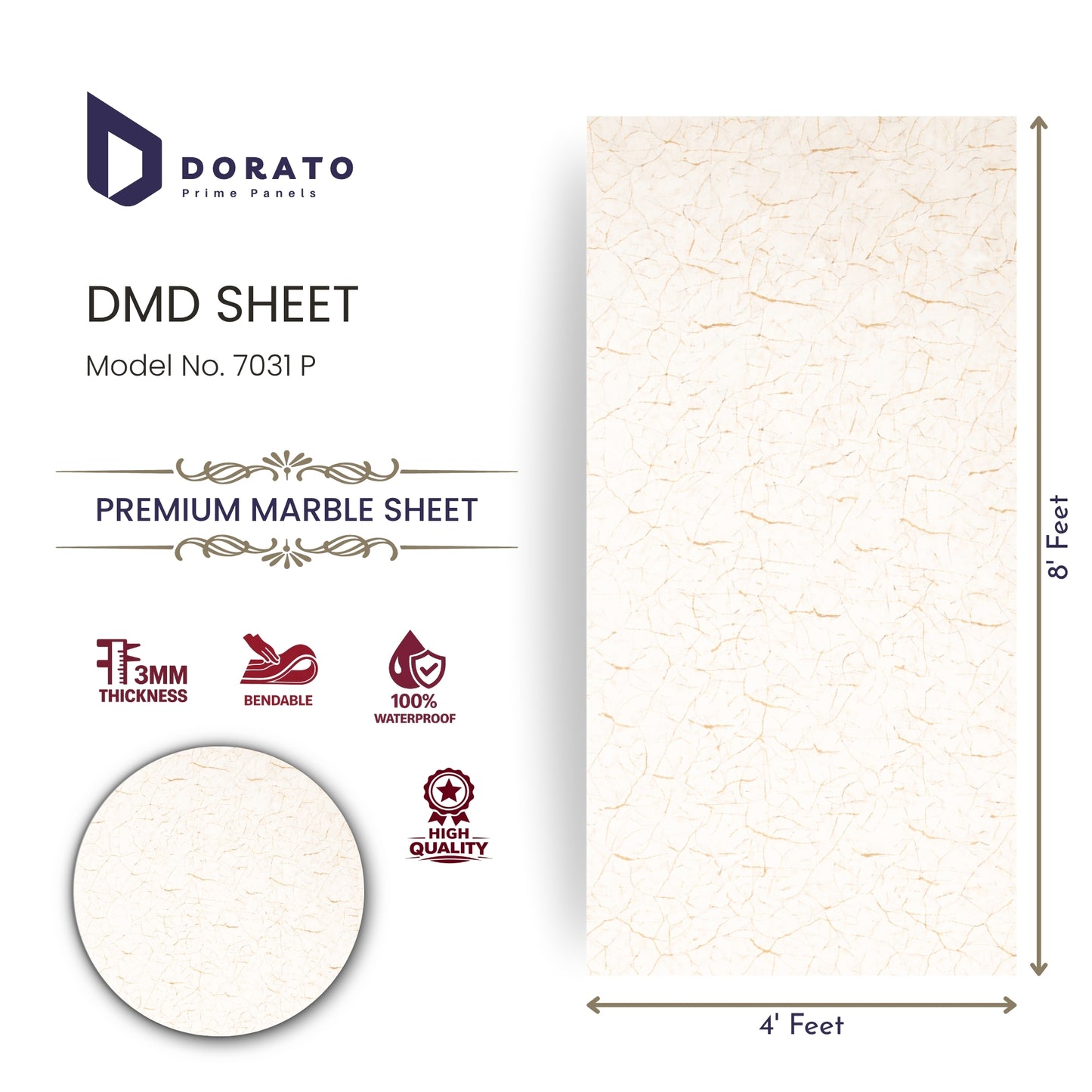 UV 7031 Dorato UV Marble Sheet – Model 7031 P | 4ft x 8ft Premium Waterproof PVC Wall Panel (3mm Thickness)
