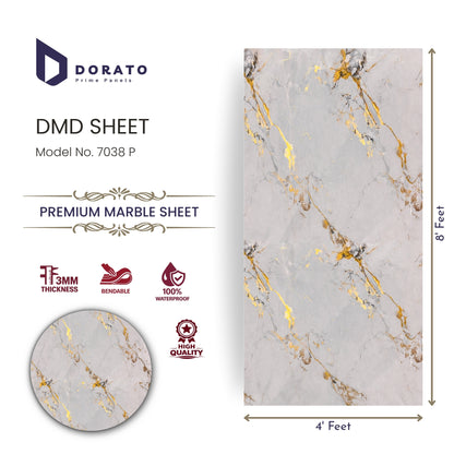 UV 7038 Dorato UV Marble Sheet – Model 7038P | Grey & Gold Marble Finish Wall Panel (4 Ft x 8 Ft, 3mm)