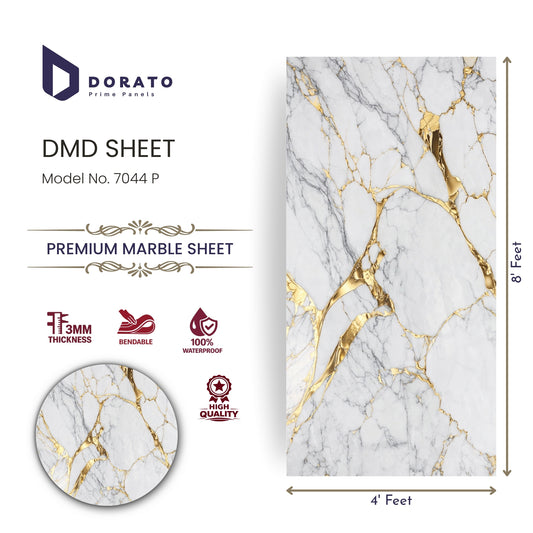 UV 7044 Dorato UV Marble Sheet – Model 7044 P | White & Gold Marble Design Wall Panel (4 Ft x 8 Ft)