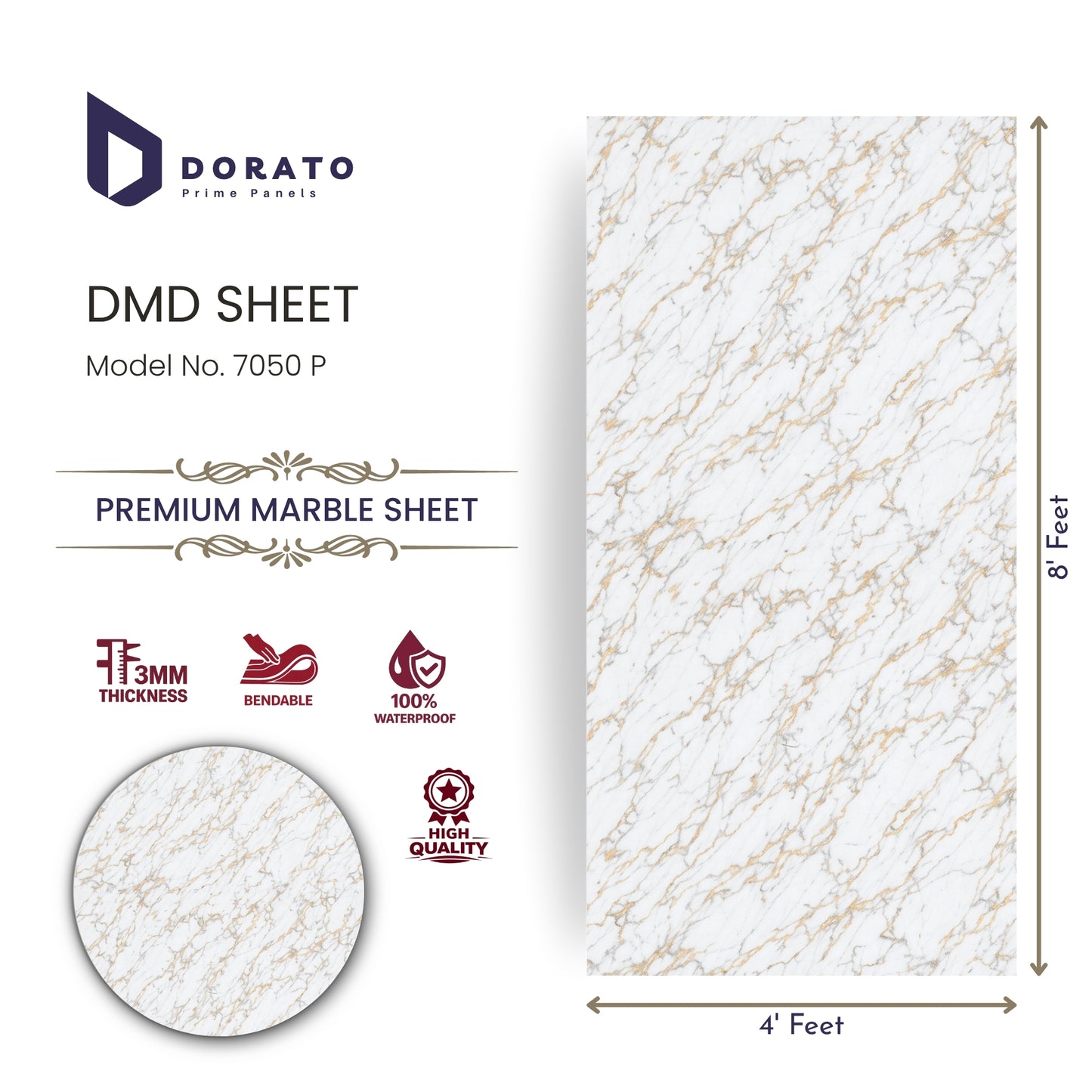 Uv 7050 Dorato UV Marble Sheet – Model 7050 P | Waterproof PVC Wall Panel (8 Ft x 4 Ft | 3mm)