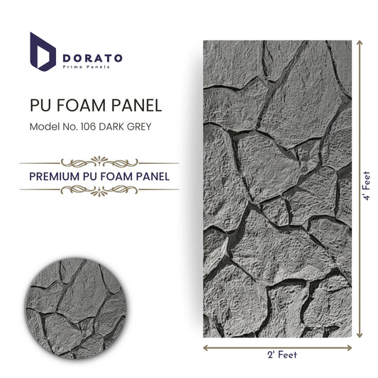 Dorato PU Foam Panel – Model 106 Dark Grey | Premium 3D Wall Panel (2ft x 4ft, 35mm Thickness)
