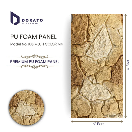 Dorato PU Foam Panel – Model 106 Multi Color M4 | Premium Stone Texture Wall Panel | 2x4 Feet | 35mm Thickness