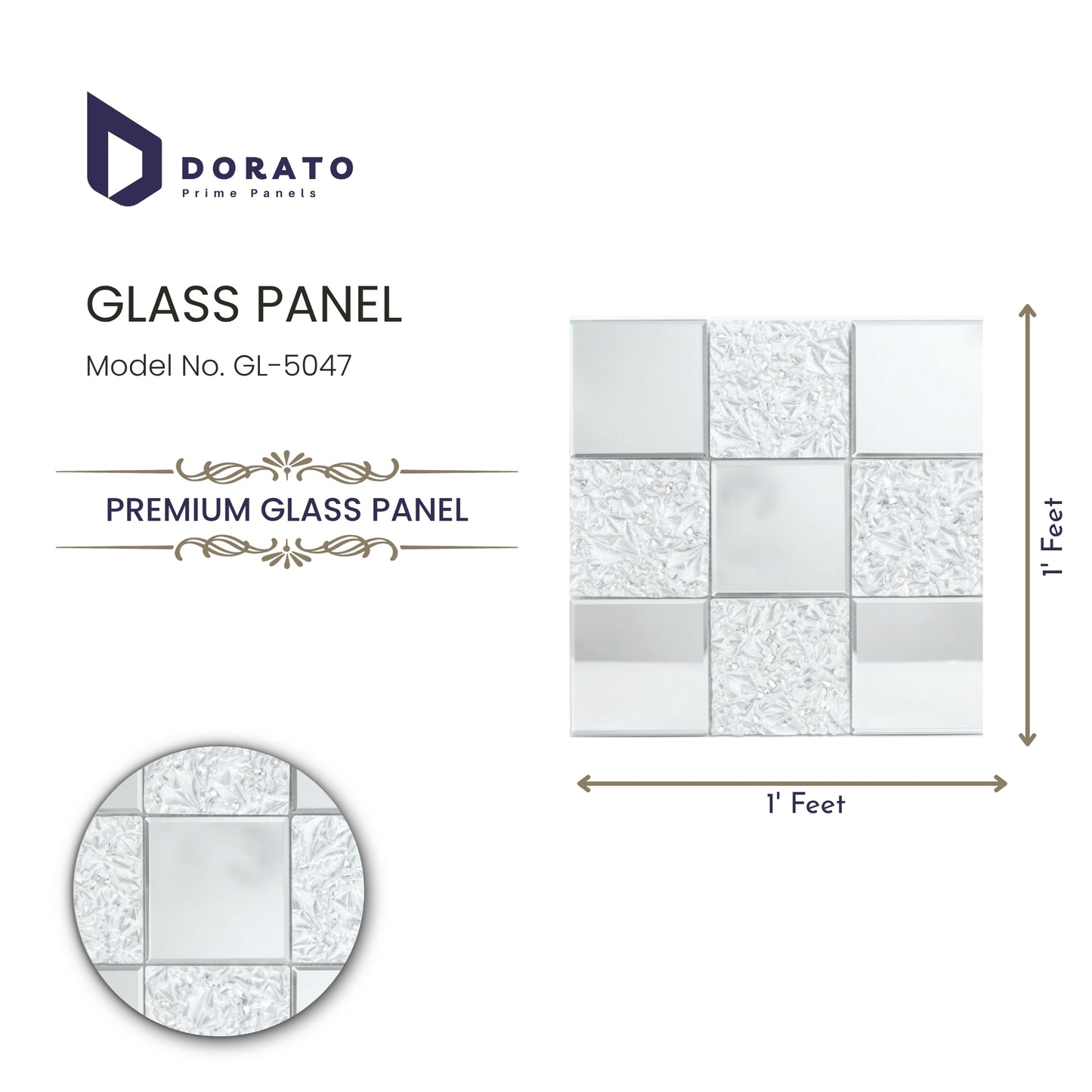 Dorato Premium Glass Panel GL-5047 | Decorative Frosted & Textured Wall Tile (1 ft x 1 ft)