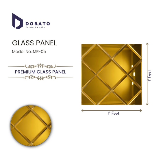 Dorato Premium Glass Panel MR-05 – Luxury Golden Decorative Wall Panel (1 ft x 1 ft)