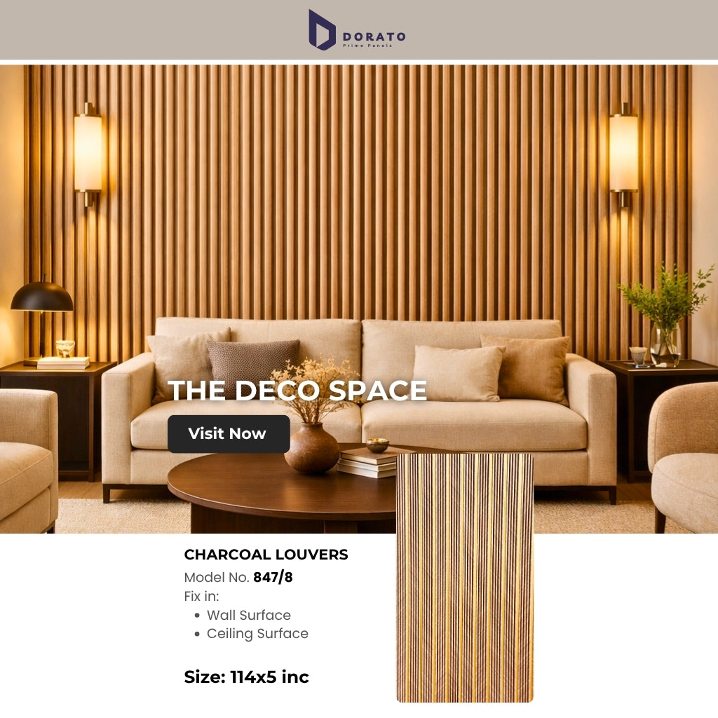 Charcoal 847/8 Premium Charcoal Louvers Panel – 8 Feet Height | 4 Inch Width | Model 847/8 | Waterproof & Heat Resistant