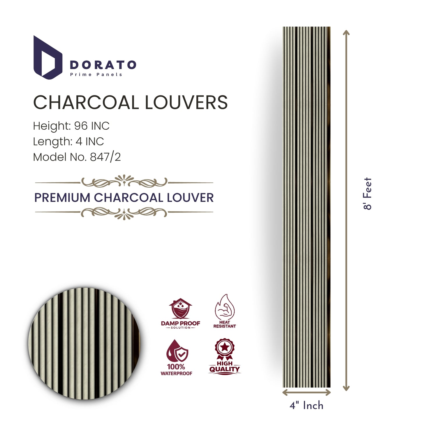 Charcoal 847/2 Dorato Prime Charcoal Louvers Panel – 8 Feet Premium Wall Panel (Model 847/2)