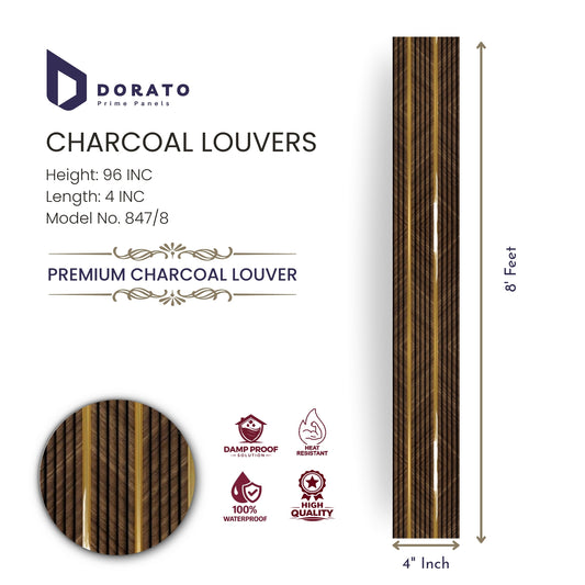 Charcoal 847/8 Premium Charcoal Louvers Panel – 8 Feet Height | 4 Inch Width | Model 847/8 | Waterproof & Heat Resistant