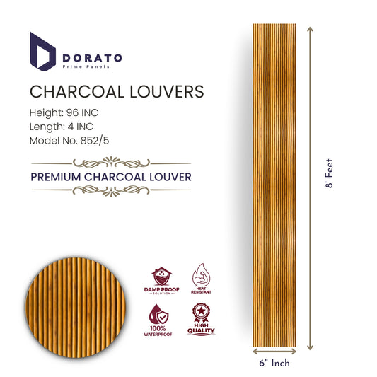 Charcoal 852/5 Premium Charcoal Louvers Wall Panel (8 Feet x 6 Inch) | Model 852/5 | Waterproof & Heat Resistant Decorative Panel