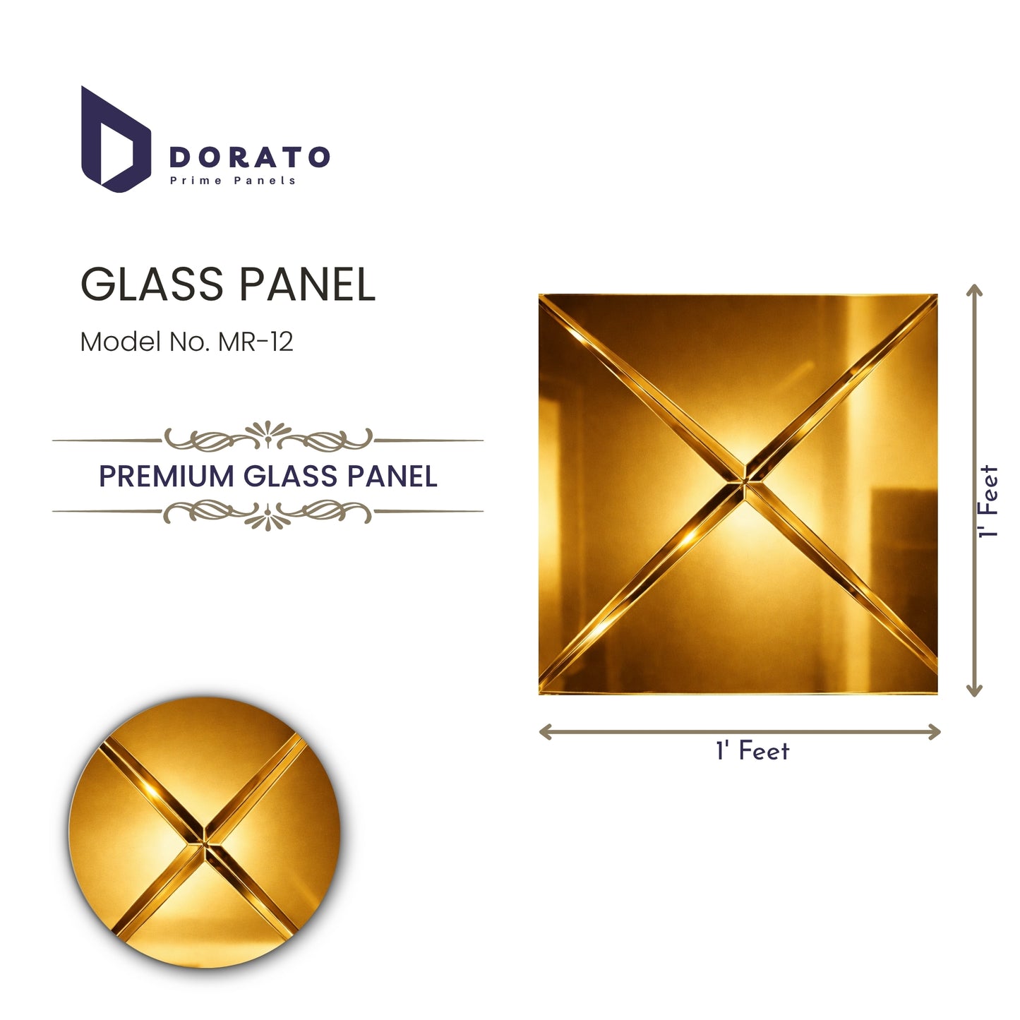Dorato Premium Glass Panel MR-12 | 1x1 Feet Golden Designer Wall Panel