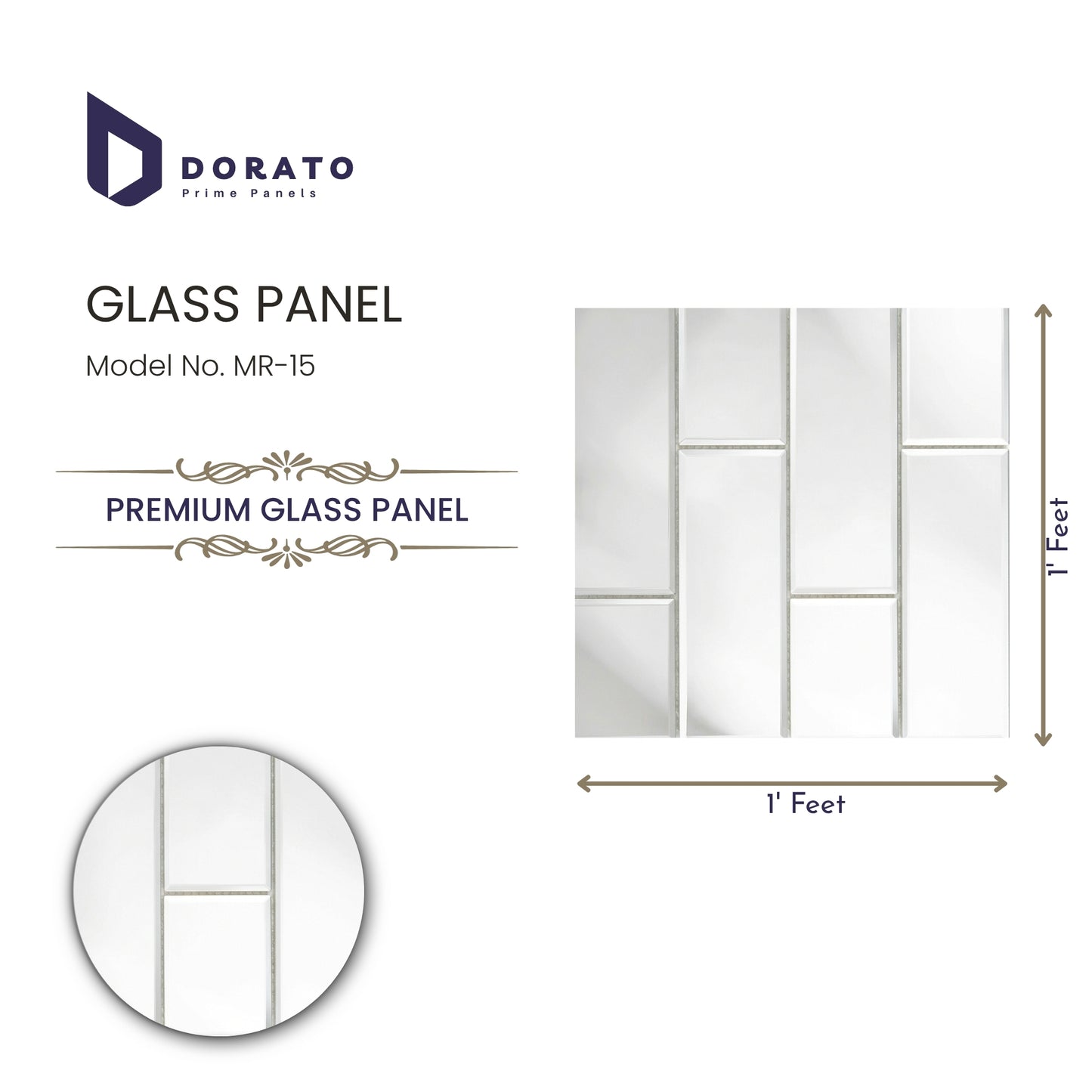 Dorato Premium Glass Panel MR-15 | Designer Decorative Wall Panel | 1x1 Feet