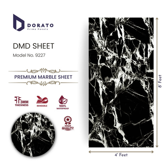 uv 9227 Dorato UV Marble Sheet – Model 9227 | Black Marble Design PVC Wall Panel (4 ft x 8 ft)