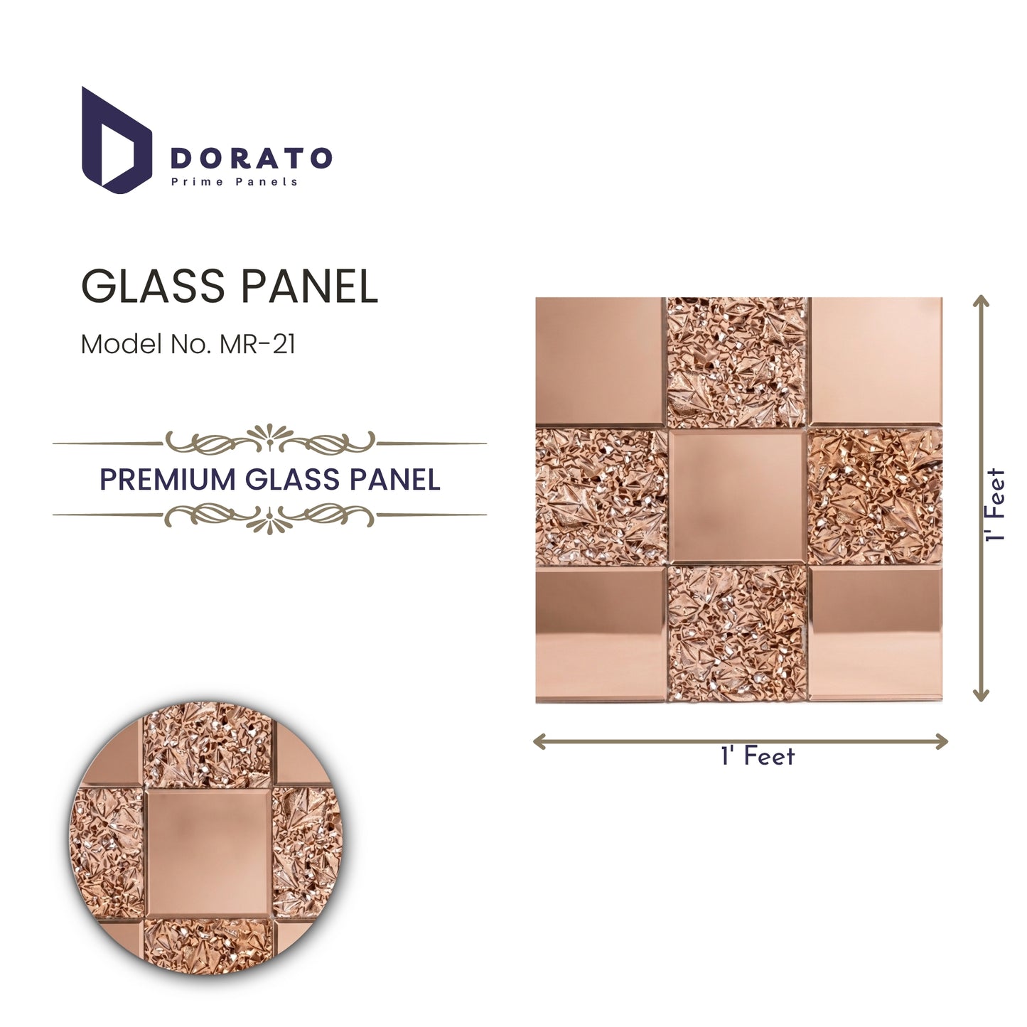 Dorato MR-21 Premium Glass Panel – Decorative 1 ft x 1 ft Designer Wall Tile