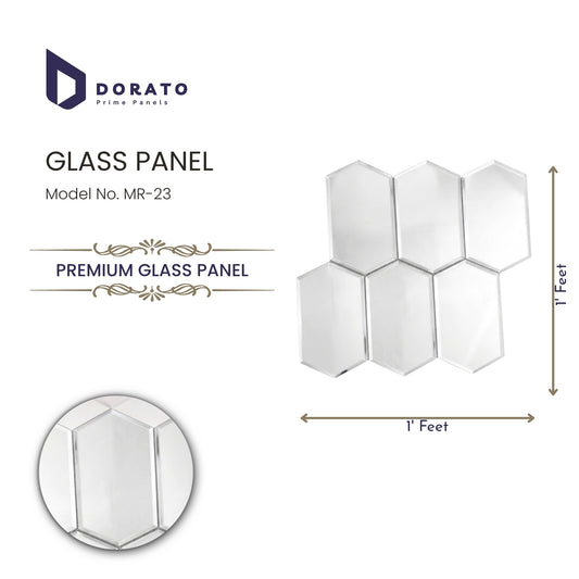 Dorato Premium Glass Panel MR-23 – Decorative Hexagon Mirror Wall Tile (1 ft x 1 ft)
