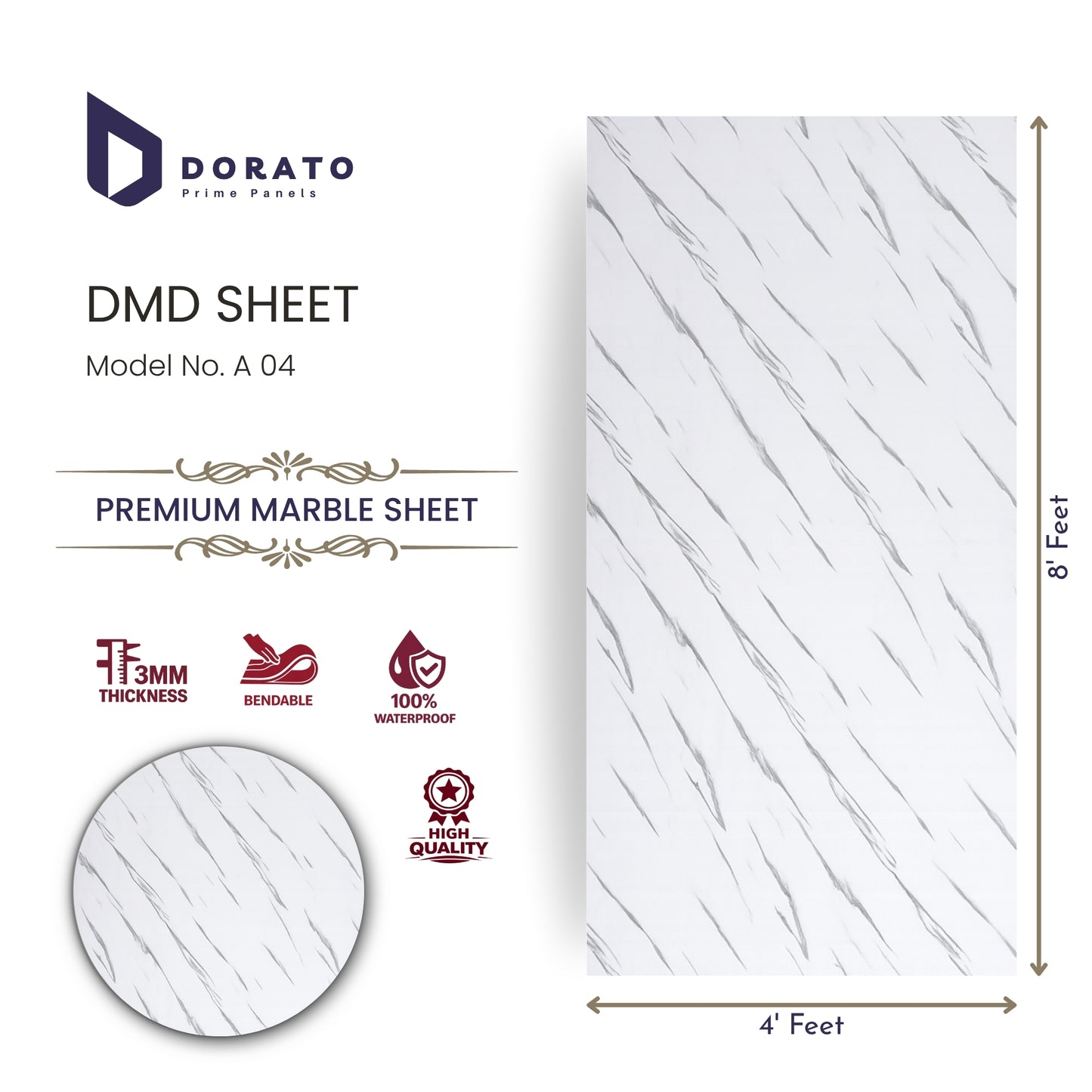 UV A04 SPC A04Dorato SPC Marble Sheet – Model A04 | Waterproof PVC Wall Panel (4 Ft x 8 Ft, 3mm Thickness)