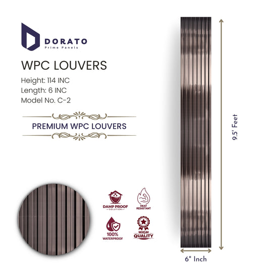 WPC C2 Dorato Premium WPC Louvers Wall Panel – Model C-2 | 9.5 ft x 6 inch | Waterproof & Heat Resistant Decorative Wall Panel
