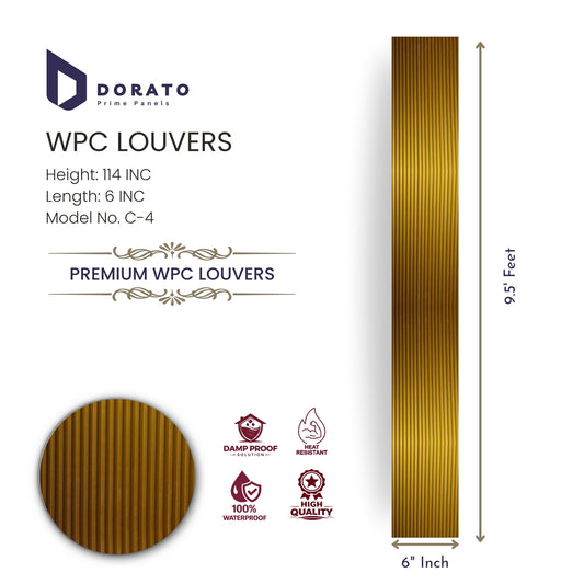 Dorato Premium WPC Louvers Wall Panel – Model C-4 | Waterproof Wood Finish Interior Panel (9.5 Ft x 6 Inch)