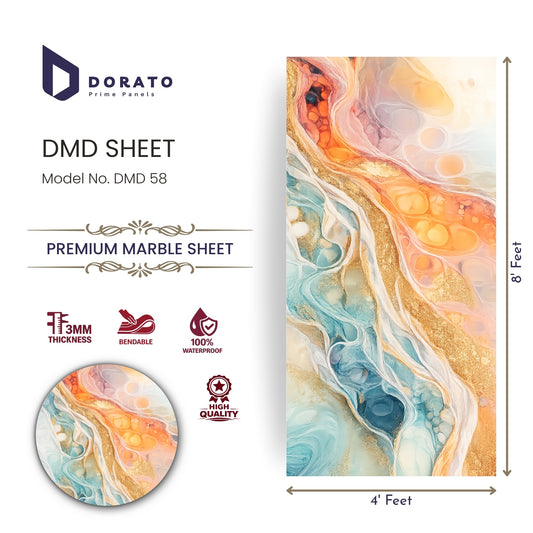 UV 58 Dorato DMD Marble Sheet No. 58 – Premium Decorative Wall Panel (4ft x 8ft | 3mm Thickness | Waterproof PVC Panel)