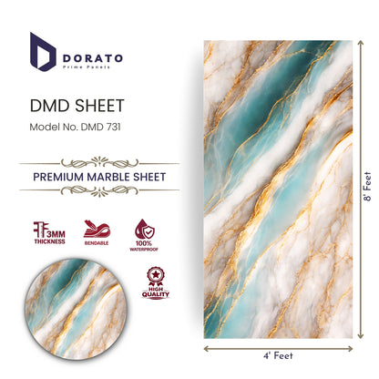 UV 731 Dorato DMD 731 Marble Sheet – 3mm PVC Waterproof Wall Panel (8ft x 4ft) | Premium Marble Design Interior Wall Sheet