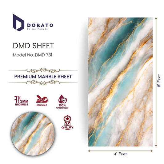 UV 731 Dorato DMD 731 Marble Sheet – 3mm PVC Waterproof Wall Panel (8ft x 4ft) | Premium Marble Design Interior Wall Sheet