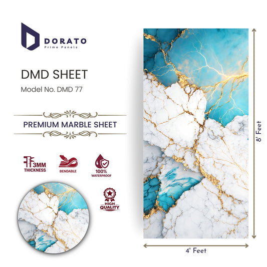 UV 77 Dorato DMD Marble Sheet – Model DMD 77 | Premium Waterproof PVC Wall Panel (8 Ft x 4 Ft | 3mm Thickness)