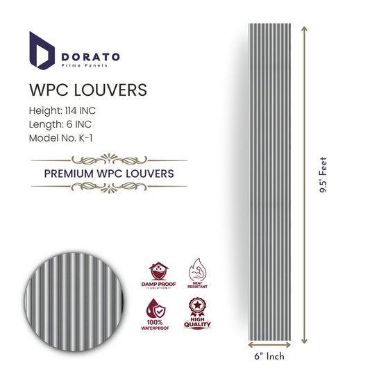 Wpc k1 Dorato Premium WPC Louvers Panel – Model K-1 | 9.5 Ft x 6 Inch Decorative Waterproof Wall Panel