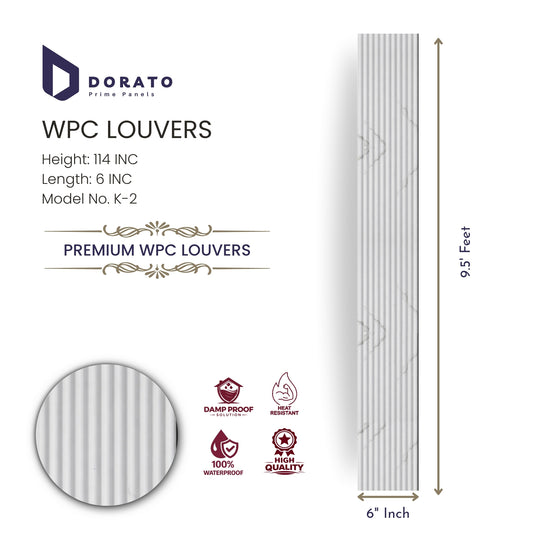 Wpc k2 Dorato Premium WPC Louvers Panel – Model K-2 | White Marble Finish Waterproof Wall Panel (9.5 Ft x 6 Inch)