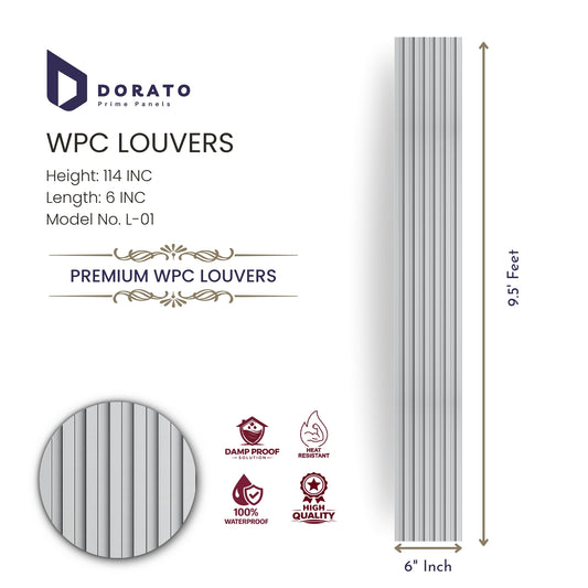 WPC L01 Dorato Premium WPC Louvers Panel – Model L-01 | 9.5 Ft x 6 Inch Decorative Wall Louvers | Waterproof & Heat Resistant