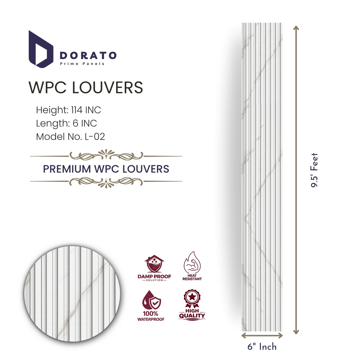 CHARCOAL L02  Dorato Premium WPC Louvers Panel – Model L-02 | Waterproof Decorative Wall Panel (9.5 Ft x 6 Inch)