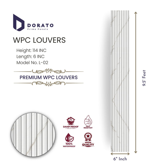 CHARCOAL L02  Dorato Premium WPC Louvers Panel – Model L-02 | Waterproof Decorative Wall Panel (9.5 Ft x 6 Inch)