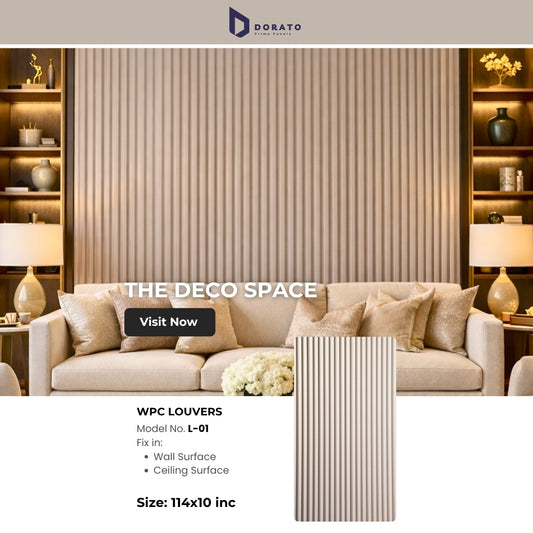 WPC L01 Dorato Premium WPC Louvers Panel – Model L-01 | 9.5 Ft x 6 Inch Decorative Wall Louvers | Waterproof & Heat Resistant