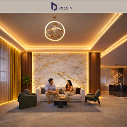 UV 7044 Dorato UV Marble Sheet – Model 7044 P | White & Gold Marble Design Wall Panel (4 Ft x 8 Ft)